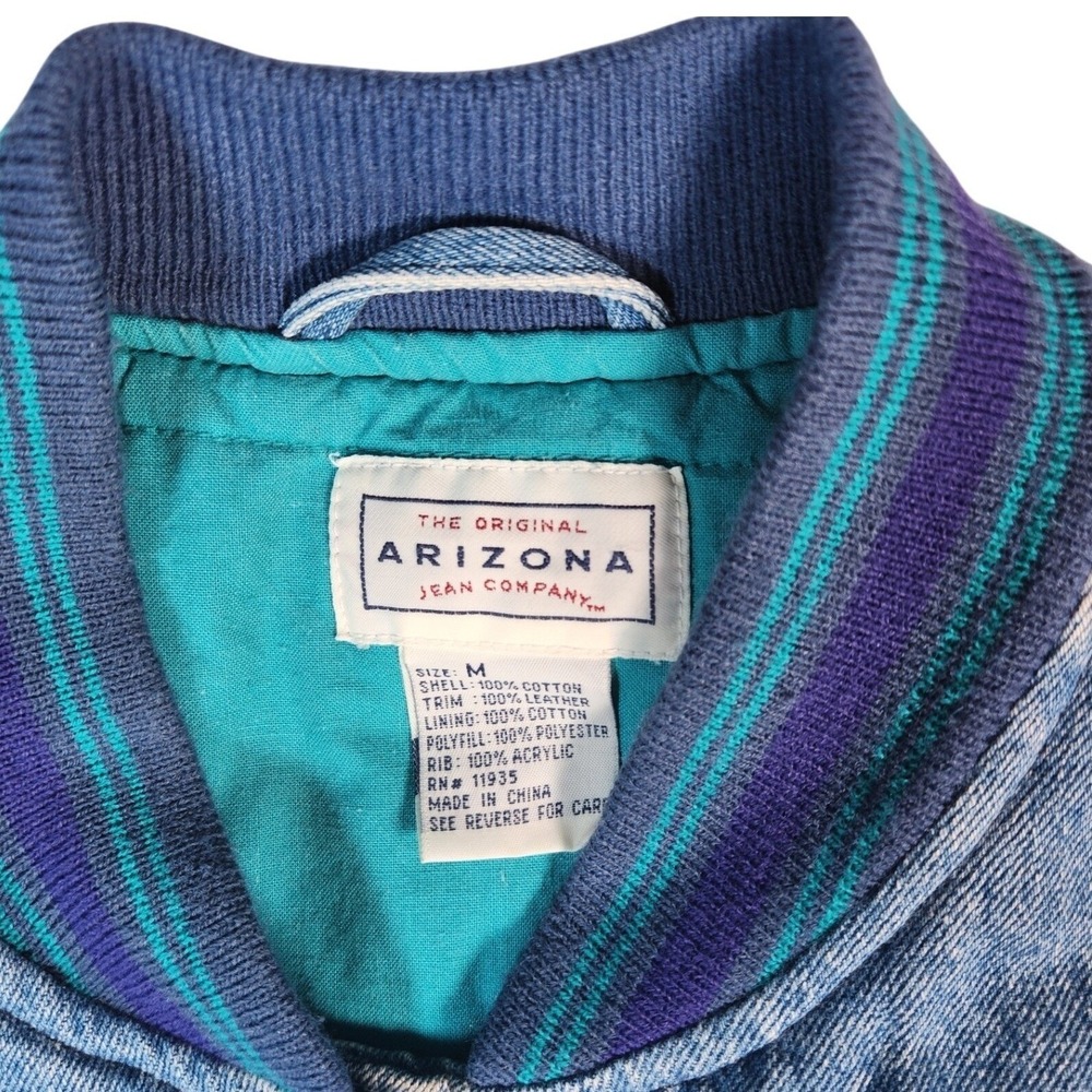Vintage 90s Arizona Jean Company Denim Suede Bomber Jacket Purple Teal Medium‎ - Picture 6 of 13